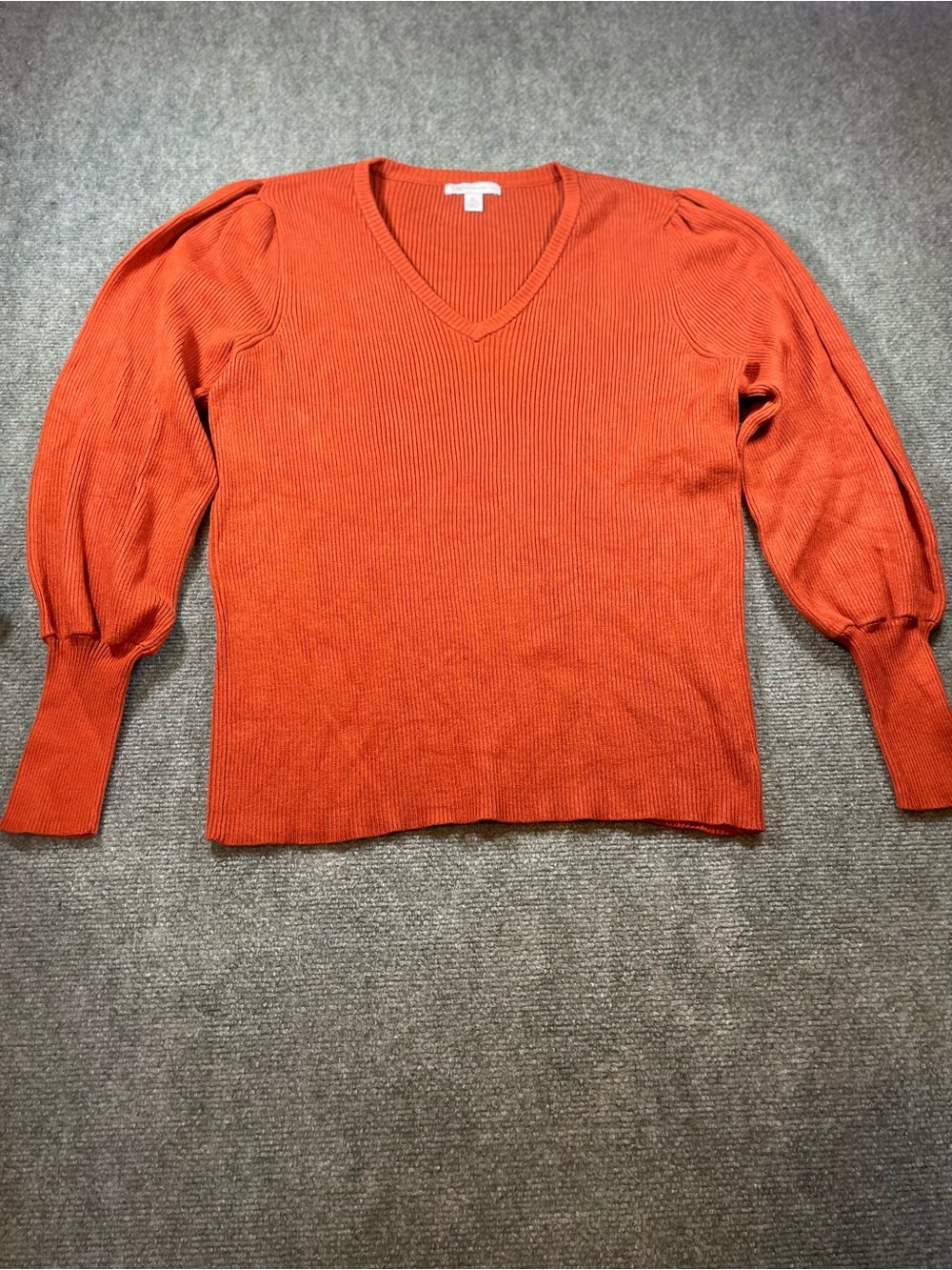 Cato Orange V-Neck Puff Sleeve Sweater
